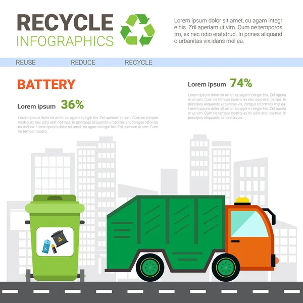 Reciclar Infografía Banner Residuos Camión Transporte Clasificación Basura Concepto — Vector de stock