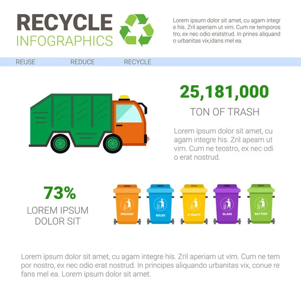 Recykling Infographic transparent transport odpadów Truck sortowanie śmieci koncepcja — Wektor stockowy