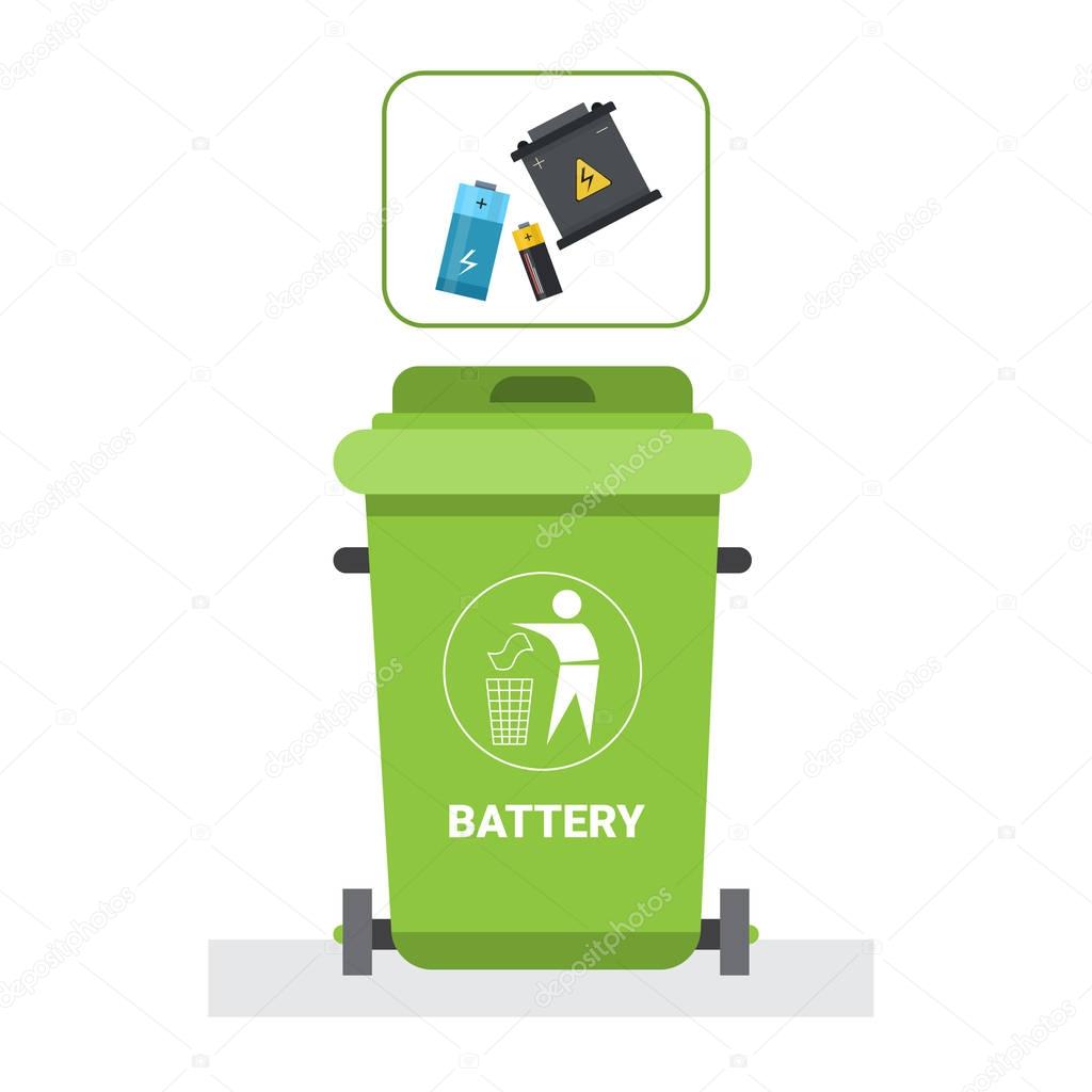 Rubbish Container For Batteries Waste Icon Recycle Sorting Garbage Concept Logo