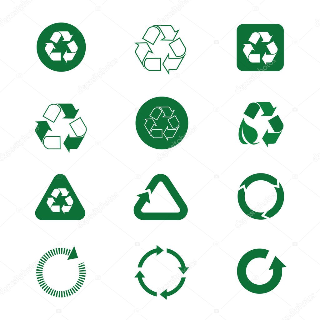 Recycle Symbol Green Arrows Logo Set Web Icon Collection