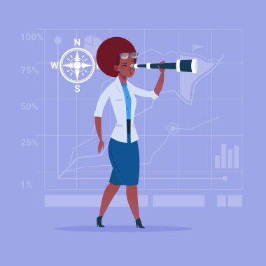 African American Business Woman With Binoculars Successful Future Career Concept clipart