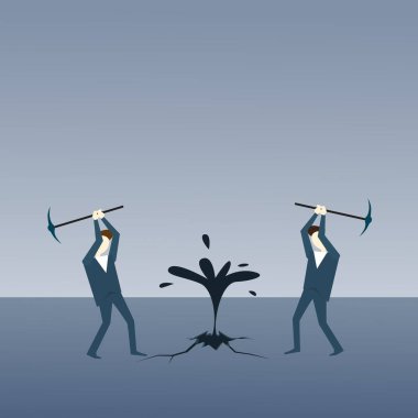 İki iş adamları çekiç ile petrol grup iş başarı kavramı çıkarmak.