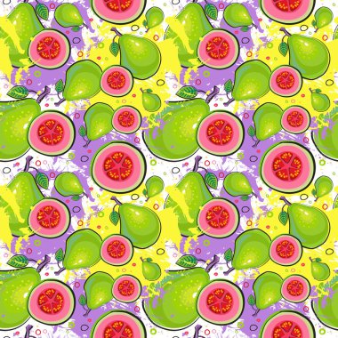 Dikişsiz Desen Guava Meyve Egzotik Süs Arka Plan