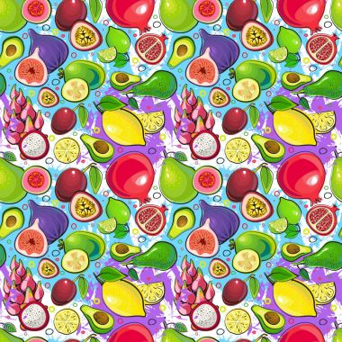 Dikişsiz Desen Farklı Meyveler Yaz Süsarka Planı
