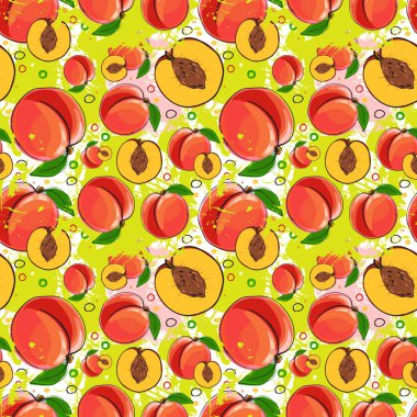 Dikişsiz desen şeftali meyve yaz süsleme arka plan