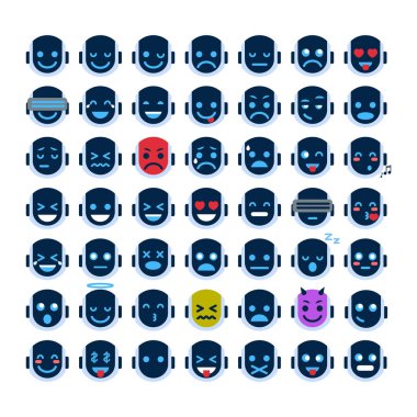 Robot Yüz Simgeleri Set Gülen Yüzler Farklı Duygu Koleksiyonu Robotik Emoji