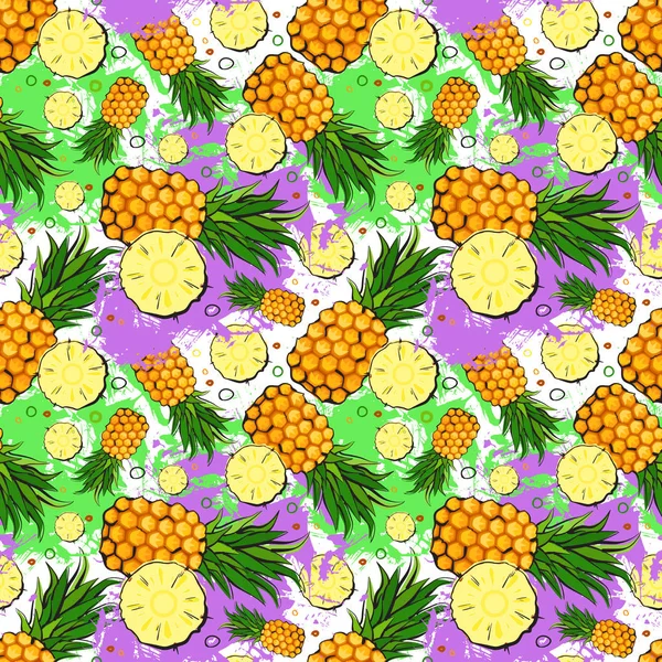 Seamless Pattern Pineapple Fruits Exotic Ornament Background — Stock Vector