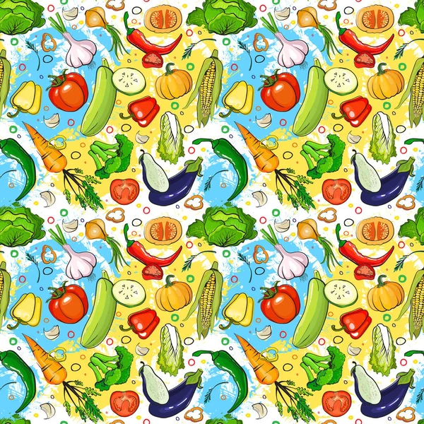 Modèle sans couture différents légumes ornement fond — Image vectorielle