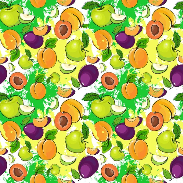 Modèle sans couture différents fruits Ornement d'été fond — Image vectorielle