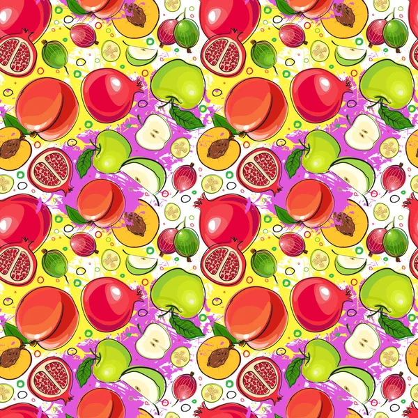 Modèle sans couture différents fruits Ornement d'été fond — Image vectorielle