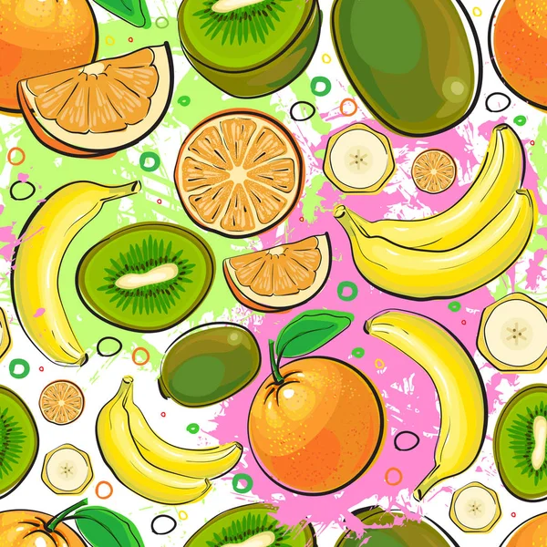 Patrón sin costura diferentes frutas verano ornamento fondo — Vector de stock