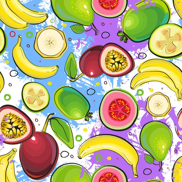 Patrón sin costura diferentes frutas verano ornamento fondo — Vector de stock