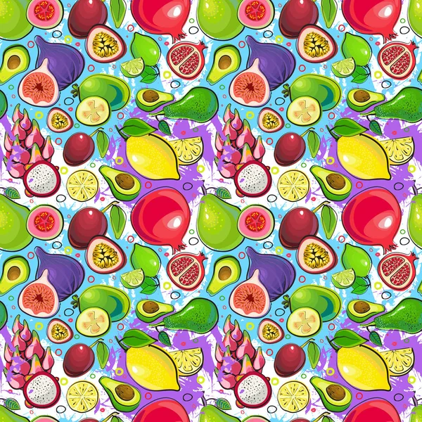 Seamless Pattern Different Fruits Summer Ornament Background — Stock Vector