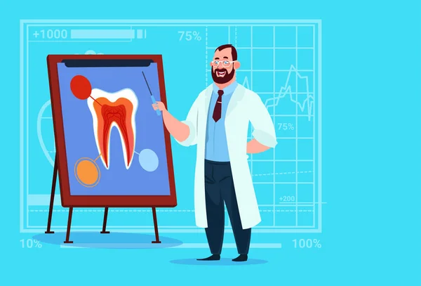 Dokter Tandarts kijken naar tand aan boord van medische klinieken werknemer Stomatology Hospital — Stockvector