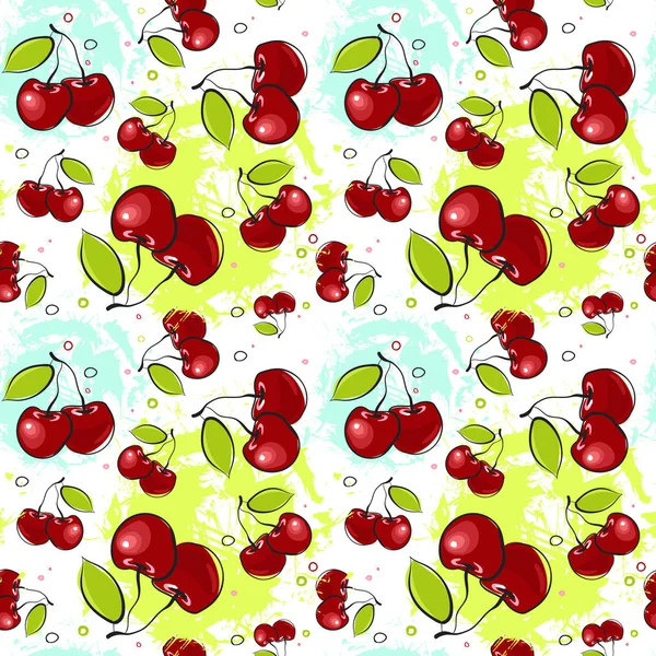 Modèle sans couture Cerise Fruits Ornement d'été Arrière-plan — Image vectorielle