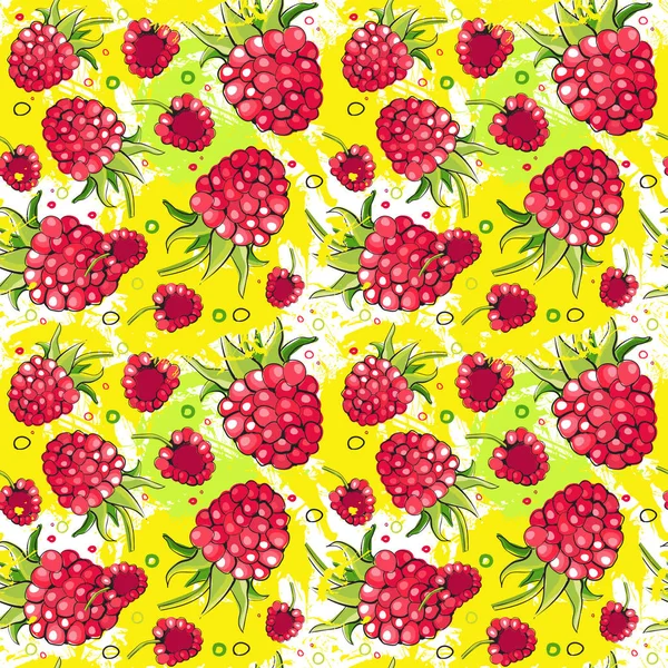 Patrón sin costura frambuesa frutas verano ornamento fondo — Archivo Imágenes Vectoriales