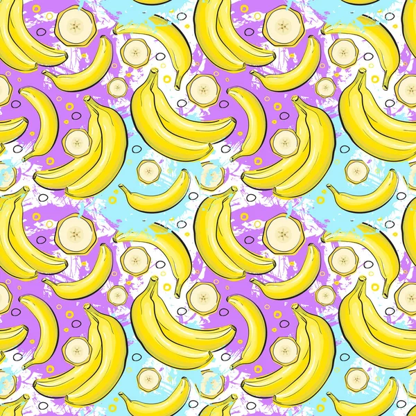 Seamless Pattern Banana Fruits Summer Ornament Background — Stock Vector