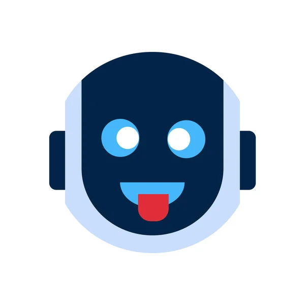 Rosto do robô ícone sorridente rosto mostrando língua emoção robótico Emoji —  Vetores de Stock