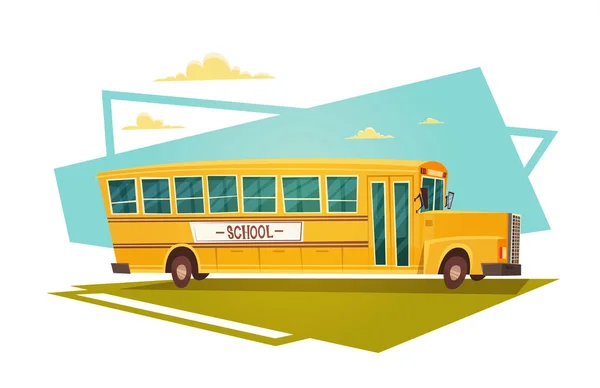 Жовтий автобус їде назад до школи 1 вересня — стоковий вектор