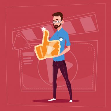 Man Hold Thumb Up Modern Video Blogger Vlog Creator Kanal Gibi
