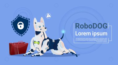 Robotic Dog Protecting Data Cute Domestic Animal Database Safety System Modern Robot Pet Artificial Intelligence Concept clipart