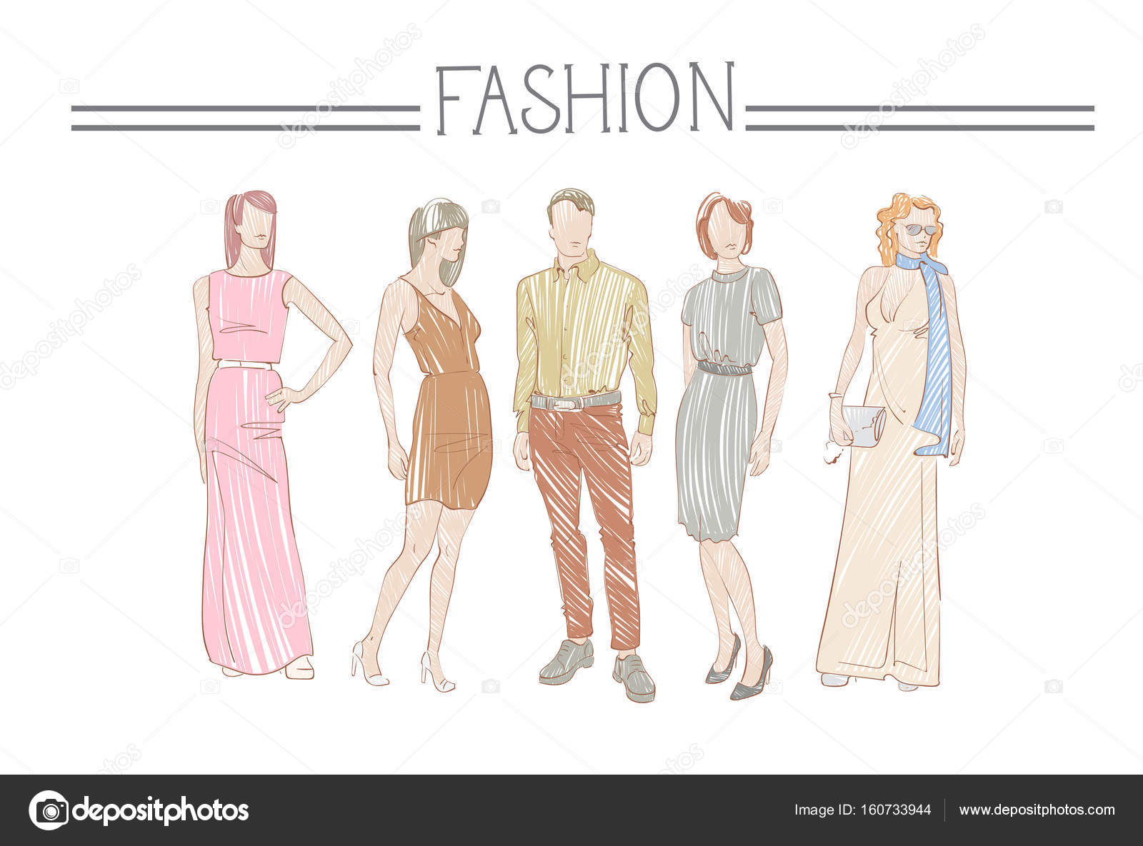 Fashion Collection Of Clothes Set Of Male And Female Models