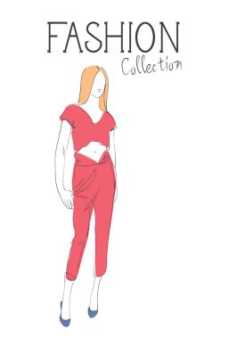 Moda koleksiyonu giyim kadın Model giyen Trendy giyim eskiz