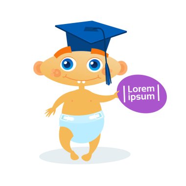 Şirin bebek çocuk Weating mezuniyet Cap yürümeye başlayan çocuk mutlu karikatür bebek bezi içinde