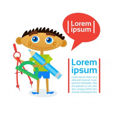 Küçük çocuk çocuk öğrenme haritacılık hobi pergel ve kalem, Holding