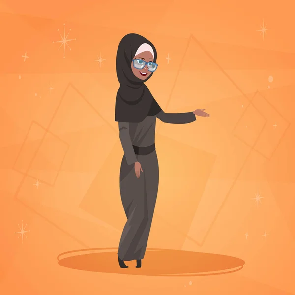 Mujer árabe personaje de dibujos animados en ropa tradicional mujer musulmana — Vector de stock