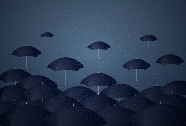 Nombreux parapluies sous la pluie Problème commercial Concept — Image vectorielle