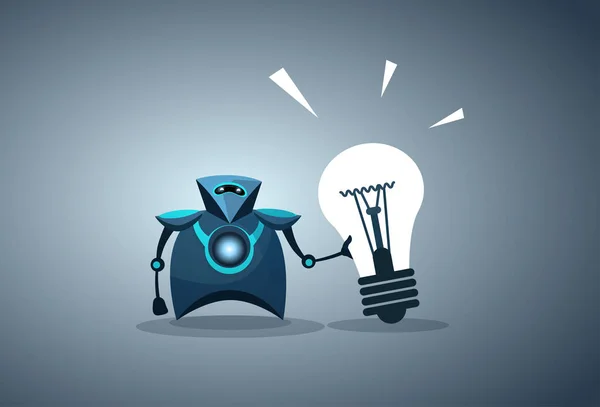 Moderna roboten hålla glödlampa Innovation nya idé artificiell intelligens koncept — Stock vektor