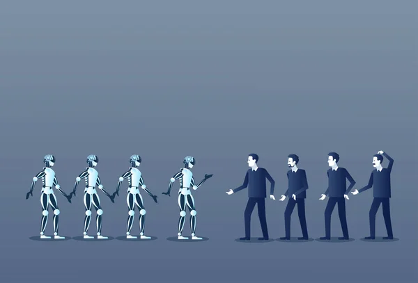 Tecnologia de Mecanismo Futurista de Inteligência Humana e Artificial Moderna de Pessoas e Robôs — Vetor de Stock