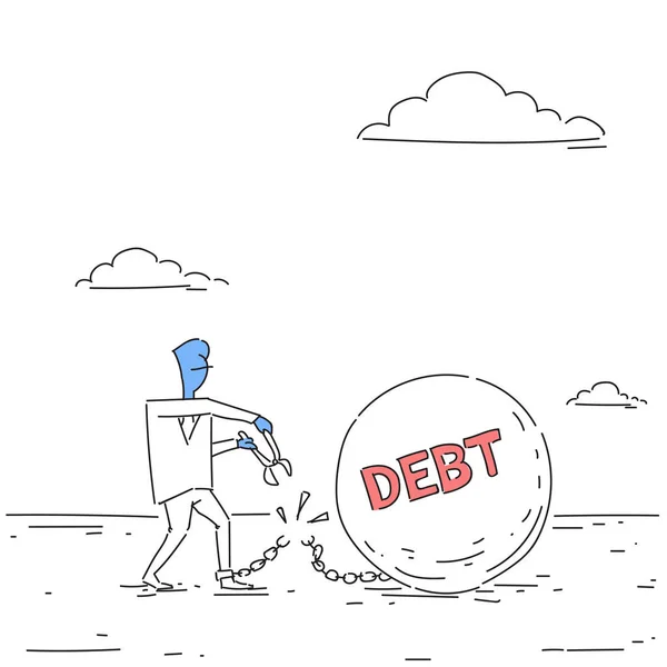 İş adamı zinciri bağlı ödenen kredi borç Finans başarı özgürlük kavramı kesmek — Stok Vektör