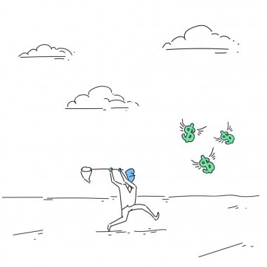 Paralar kelebek Net Finans başarı kavramı ile yakalama iş adamı