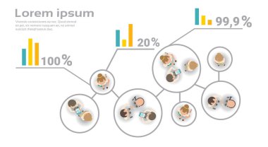 Grup birlikte üst açılı görünüş beyin fırtınası mali rapor Infographics yaratıcı takımda çalışan iş adamları
