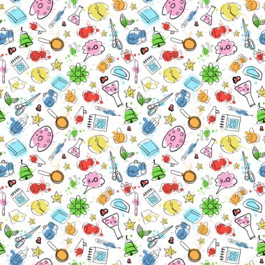 Okul malzemeleri Seamless Modeli Doodle elle çizilmiş arka plan