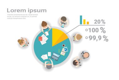 Grup birlikte üst açılı görünüş beyin fırtınası mali rapor Infographics yaratıcı takımda çalışan iş adamları