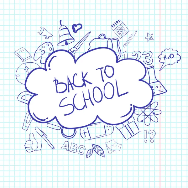 Voltar à escola Doodle Label mão desenhada sobre fundo de papel branco —  Vetores de Stock