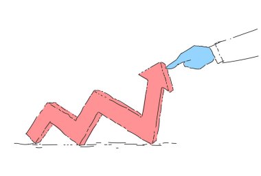 İş adamı el Çek yukarı finansal başarı kavramı kırmızı ok