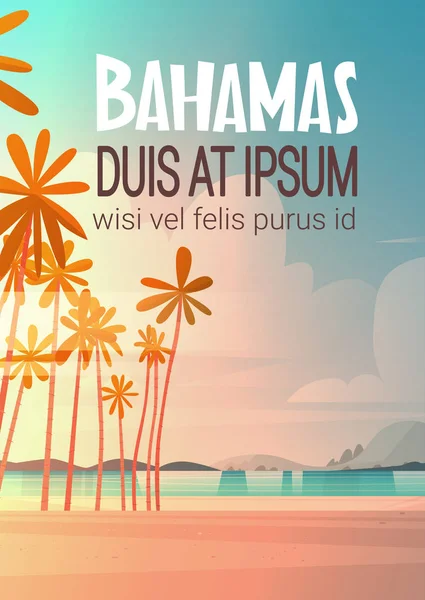 Orilla de playa de Bahamans en concepto de vacaciones de verano de paisaje puesta de sol playa hermosa — Archivo Imágenes Vectoriales