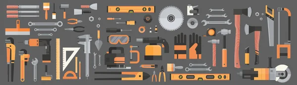 Conjunto de ferramentas manuais de trabalho de reparação e construção, coleta de equipamentos —  Vetores de Stock