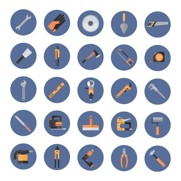 Set Of Repair And Construction Working Hand Tools, Equipment Collection Icons — Stock Vector