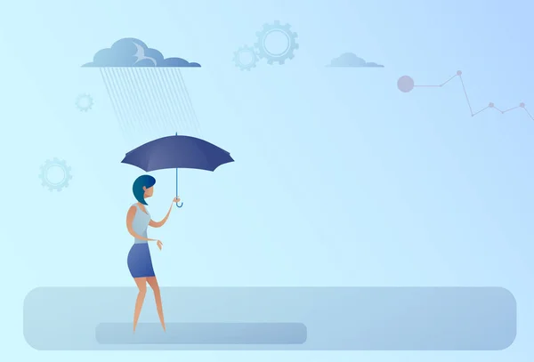 Mujer de negocios Hold Umbrella Stand Rain Protection Concepto de seguridad — Archivo Imágenes Vectoriales