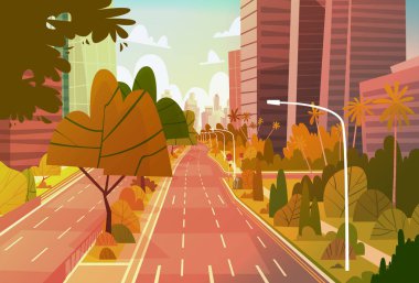 Şehir sokak gökdelen binalar boş Modern Cityscape Downtown görüntülemek