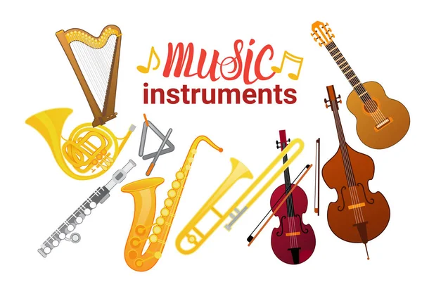 Music Instruments Set Banner With Copy Space Musical Concept — Stock Vector