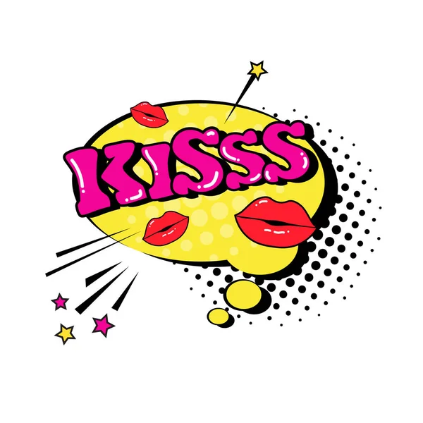 Banda desenhada bate-papo bolha estilo Pop Art beijo expressão texto ícone — Vetor de Stock