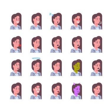 Kadın gülümseyen duygu simgeleri izole Avatar kadın yüz ifadesi kavramı yüz koleksiyon küme