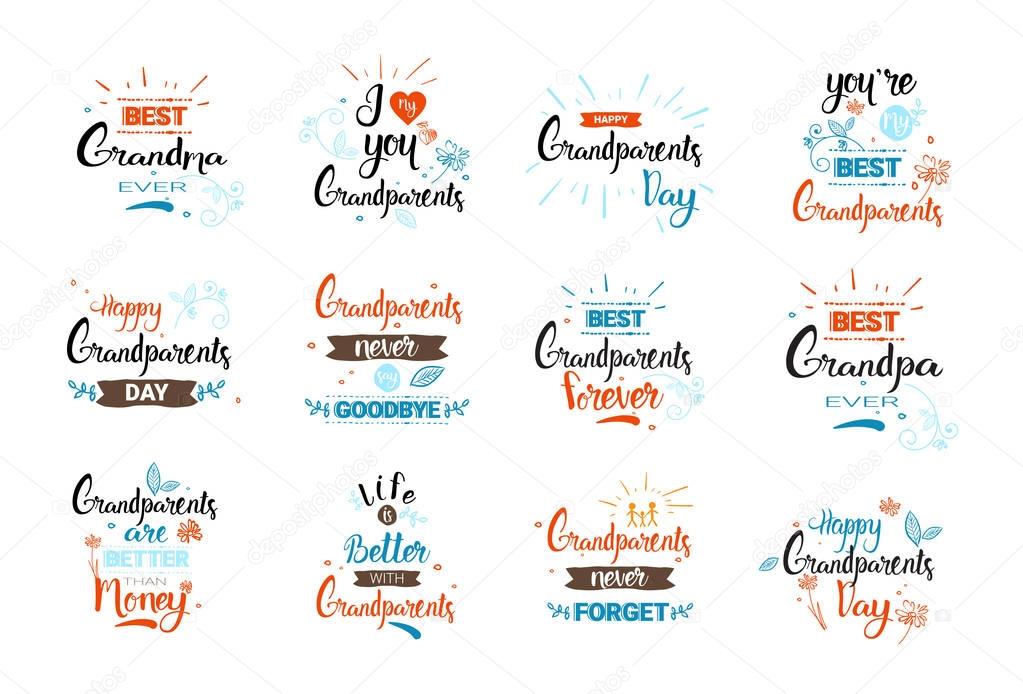 Happy Grandparents Day Greeting Card Banners Set Text Over White Background