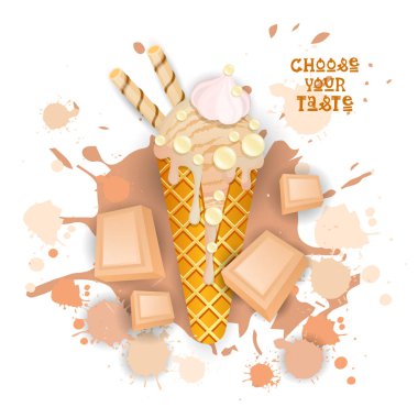 Dondurma beyaz çikolata koni renkli tatlı simgesini seçin, tat Cafe Poster